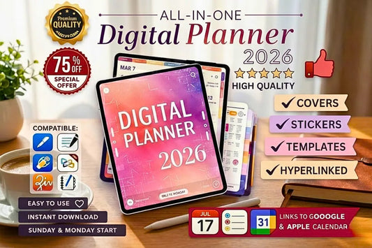 All in One Digital Planner 2026 Daily, Weekly, Monthly